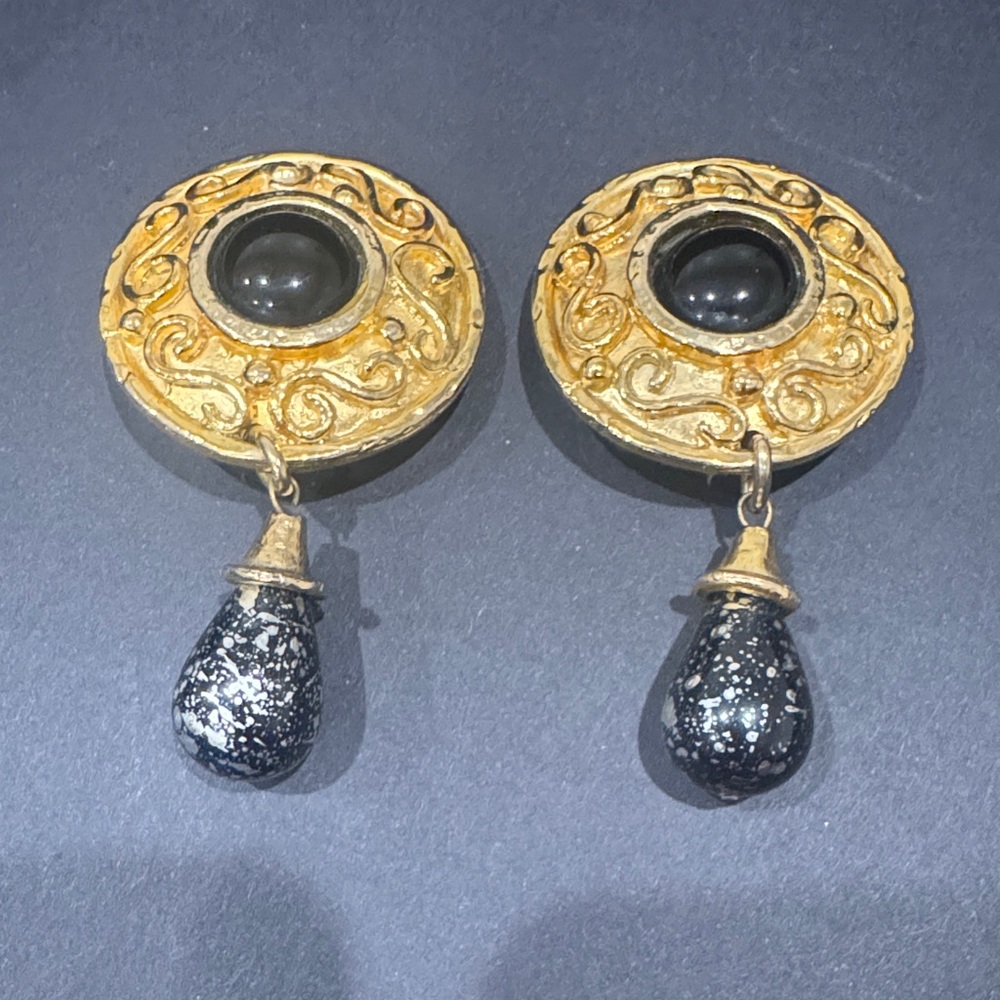 Edouard Rambaud Vintage Rare Gold and Black Dangle Earrings